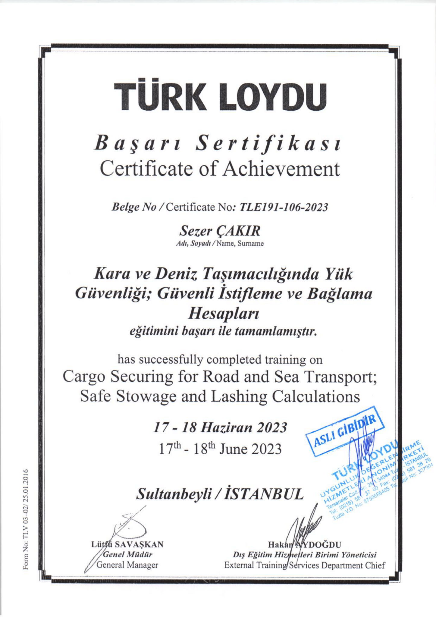 Defne Lashing Sertifika