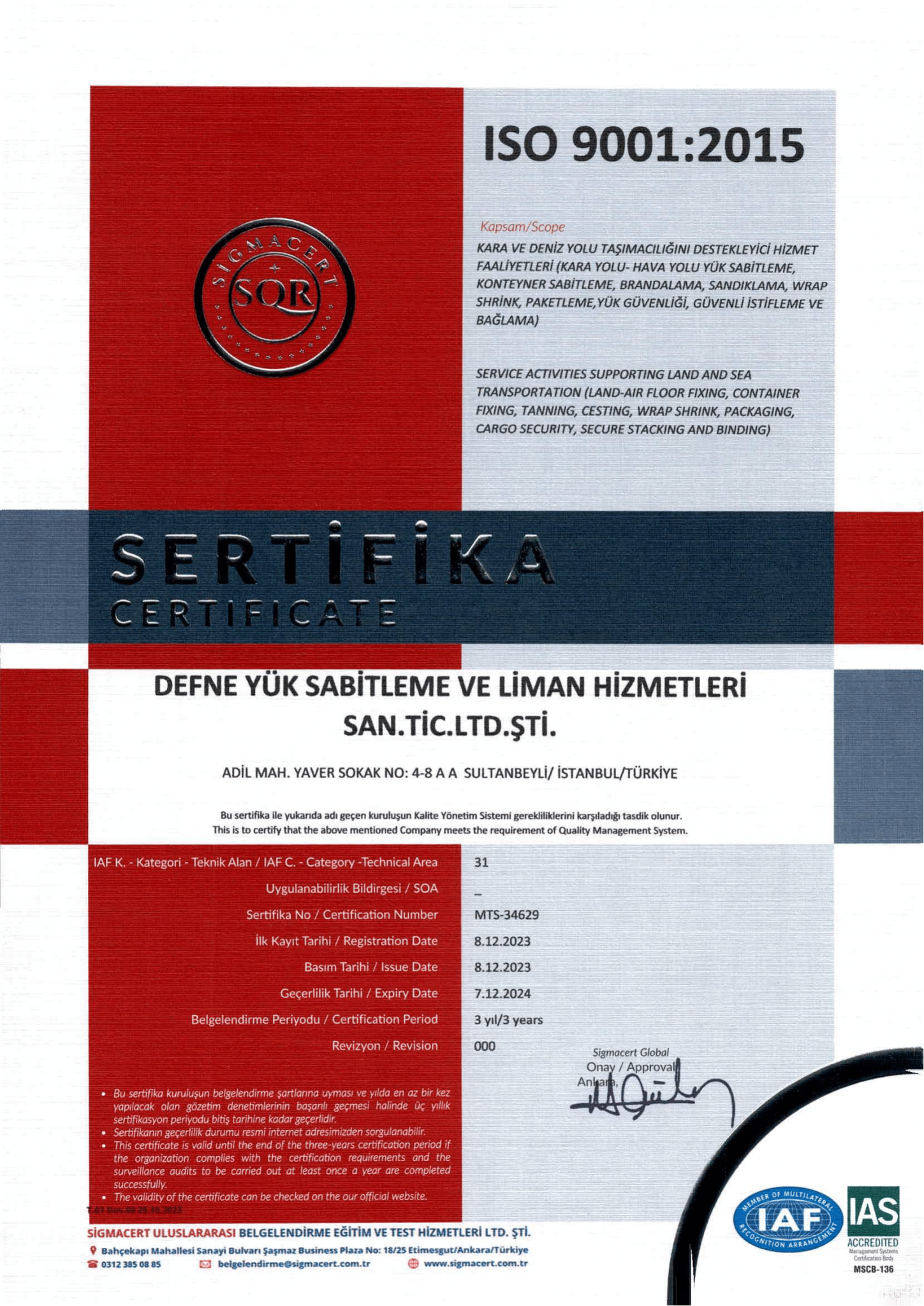 Defne Lashing Sertifika